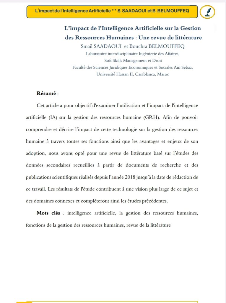 L’impact de l’Intelligence Artificielle sur la Gestion  des Ressources Humaines