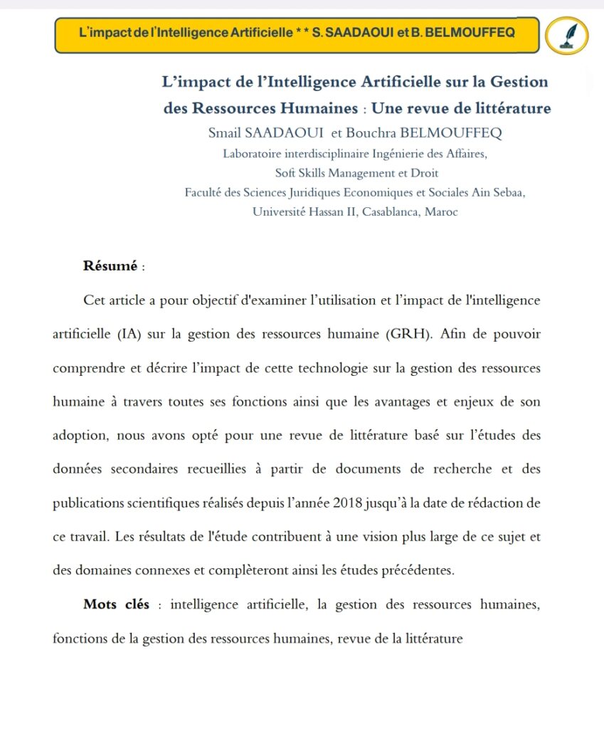 L’impact de l’Intelligence Artificielle sur la Gestion  des Ressources Humaines