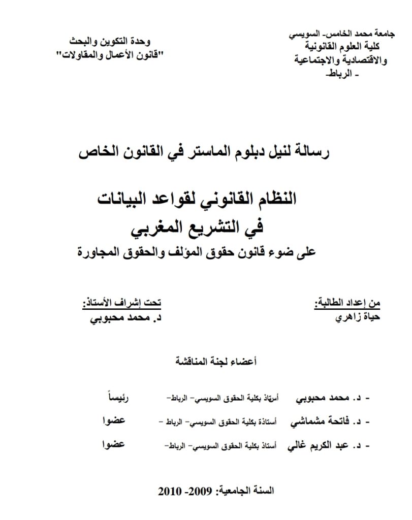 النظام القانوني لقواعد البيانات في التشريع المغربي