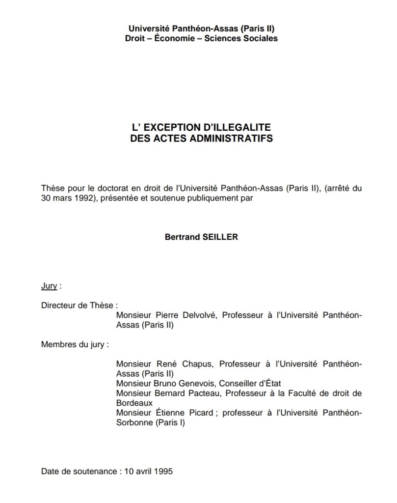 EXCEPTION D’ILLEGALITE DES ACTES ADMINISTRATIFS