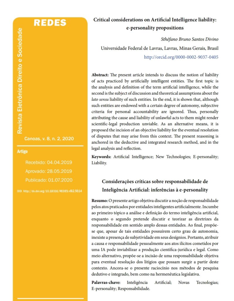 Critical considerations on Artificielle Intelligence liability
