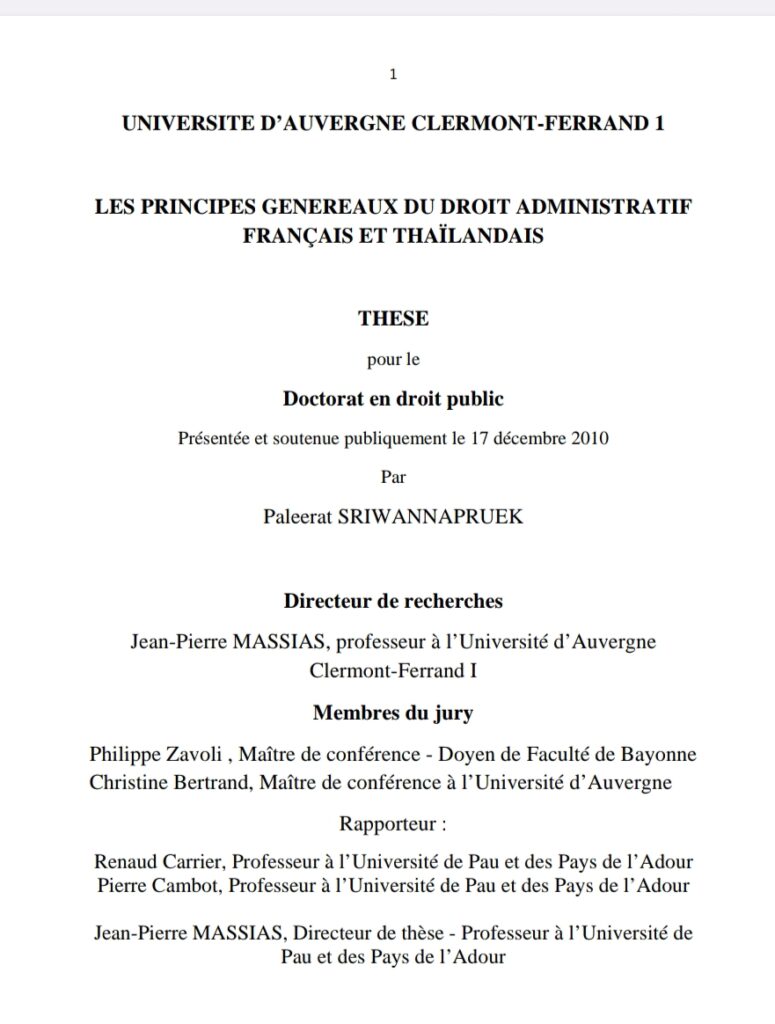 LES PRINCIPES Généraux DU DROIT Administratif français ET THAÏLANDAIS