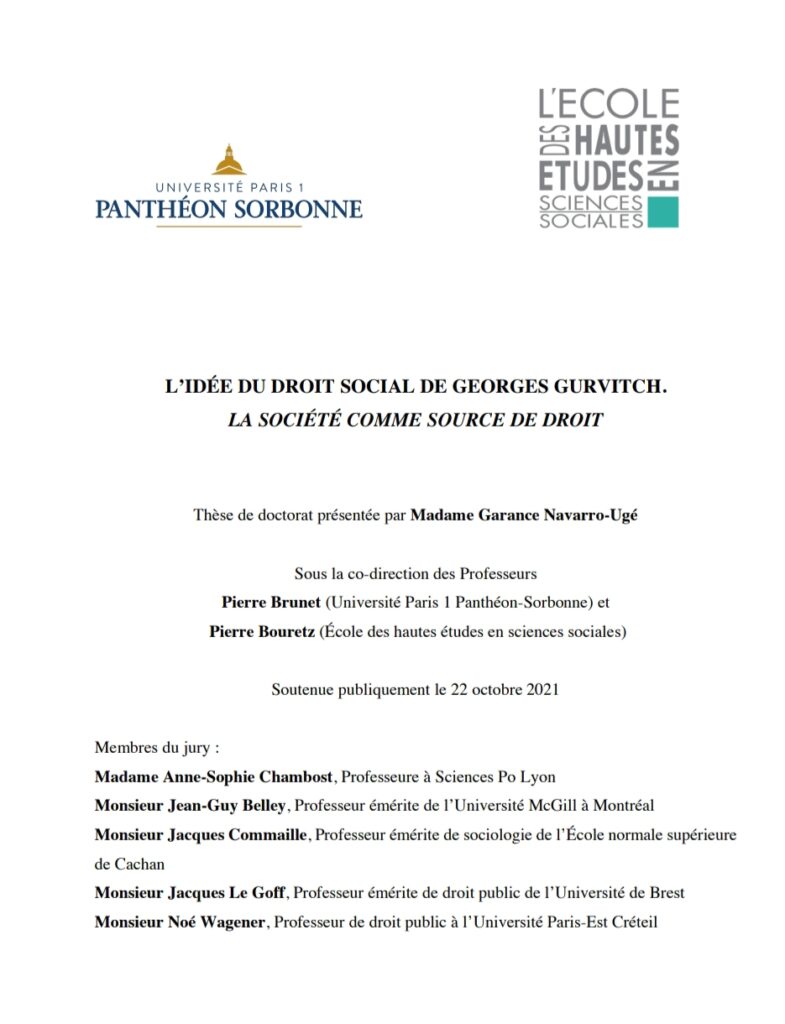 L’IDÉE DU DROIT SOCIAL DE GEORGES GURVITCH LA SOCIÉTÉ COMME SOURCE DE droit