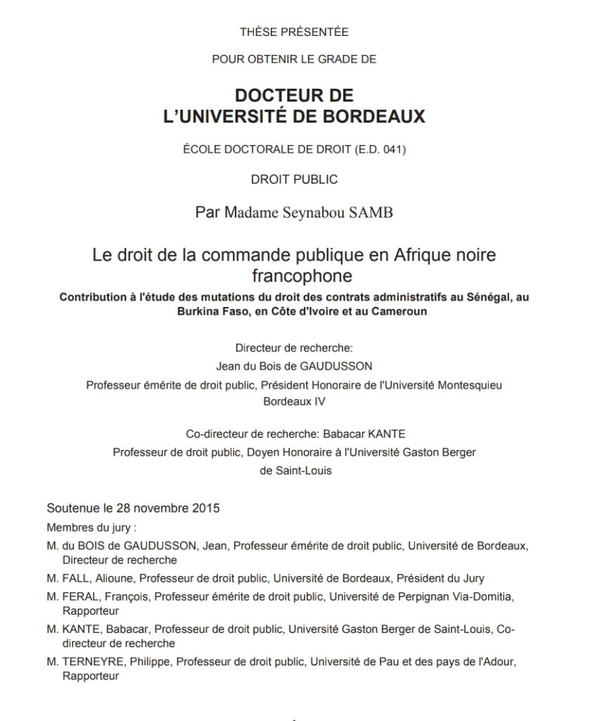 Le droit de la commande publique en Afrique noirefrancophone