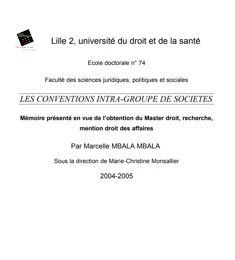 LES CONVENTIONS INTRA-GROUPE DE SOCIETES