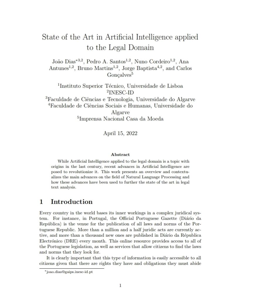 State of the Art in Artificial Intelligence applied to the Legal Domain